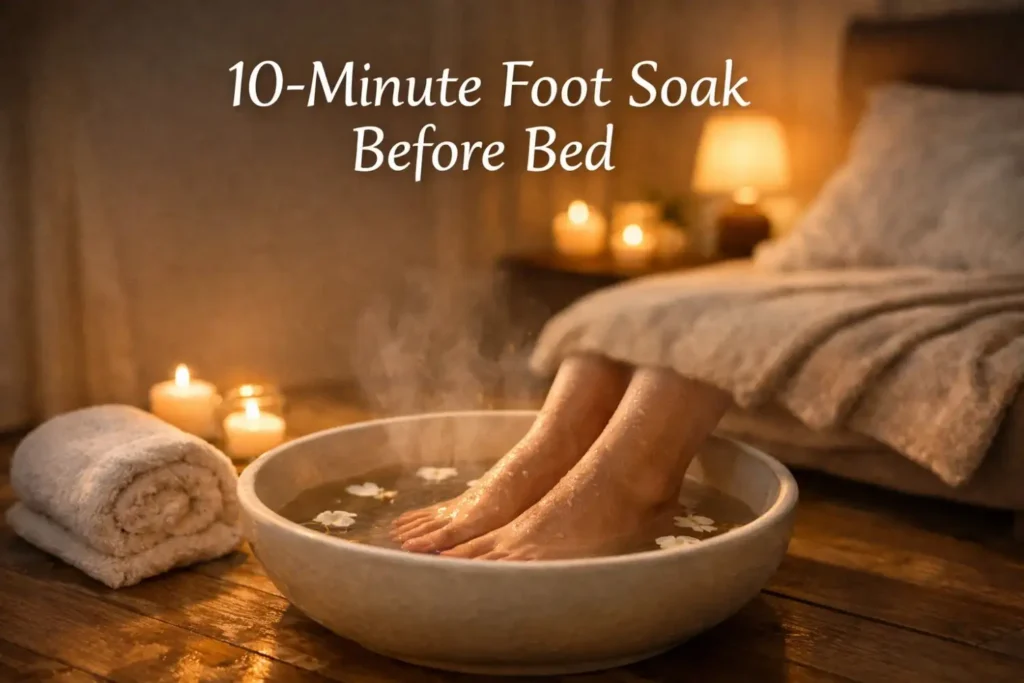 10-minute foot soak before bed using warm water to relax the body and improve sleep